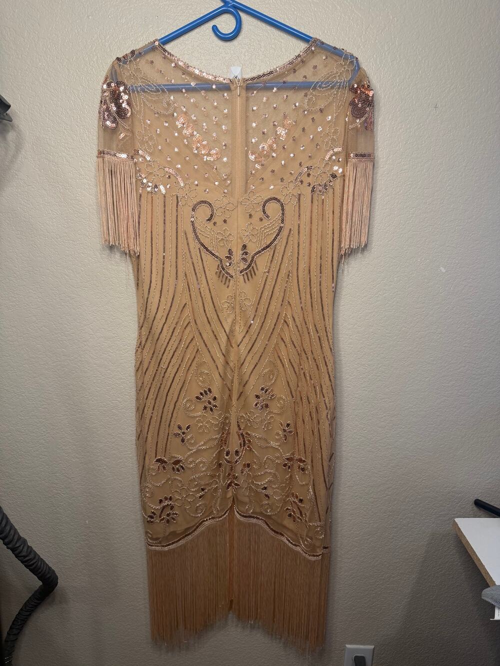 Women's XL Gatsby Flapper Dress Beaded Sequin Fringe Dress